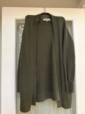 LOFT Olive Open-Front Knit Cardigan